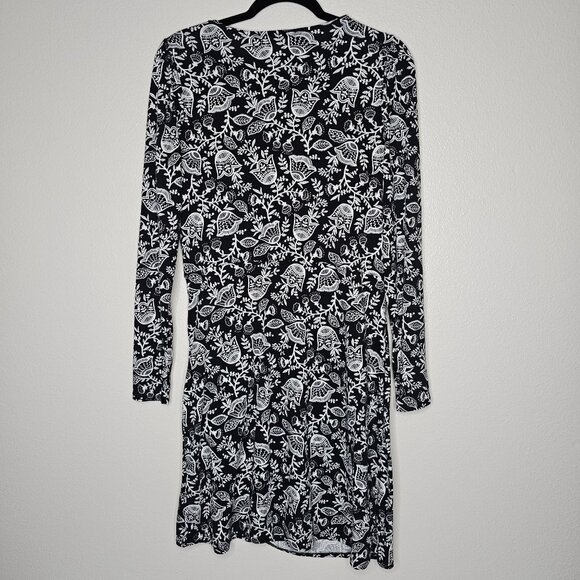 Boden 10 Black White Floral Ruched Mini Dress Tulip Hem Long Sleeve Jersey Knit - Picture 5 of 5